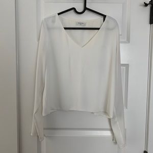 White Flowy Long Sleeve Blouse